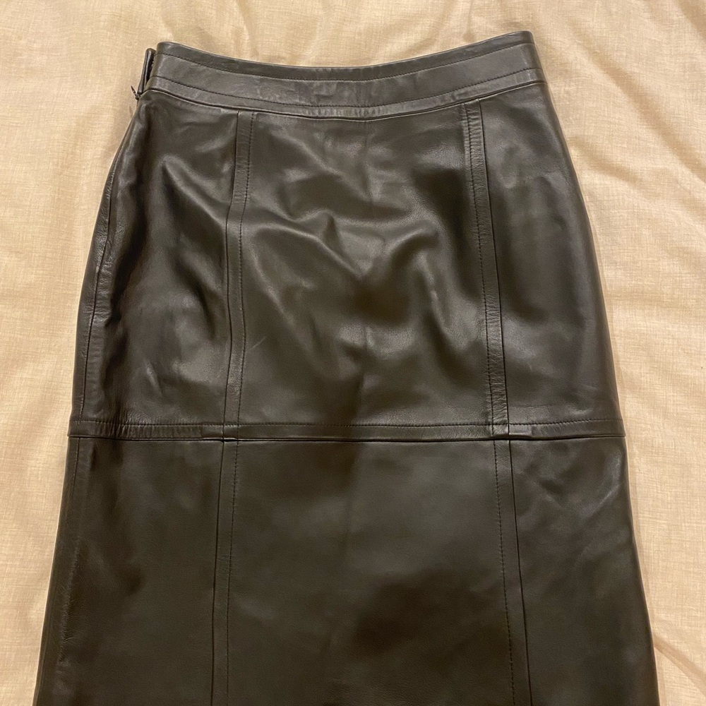 Black genuine leather silk lined pencil skirt